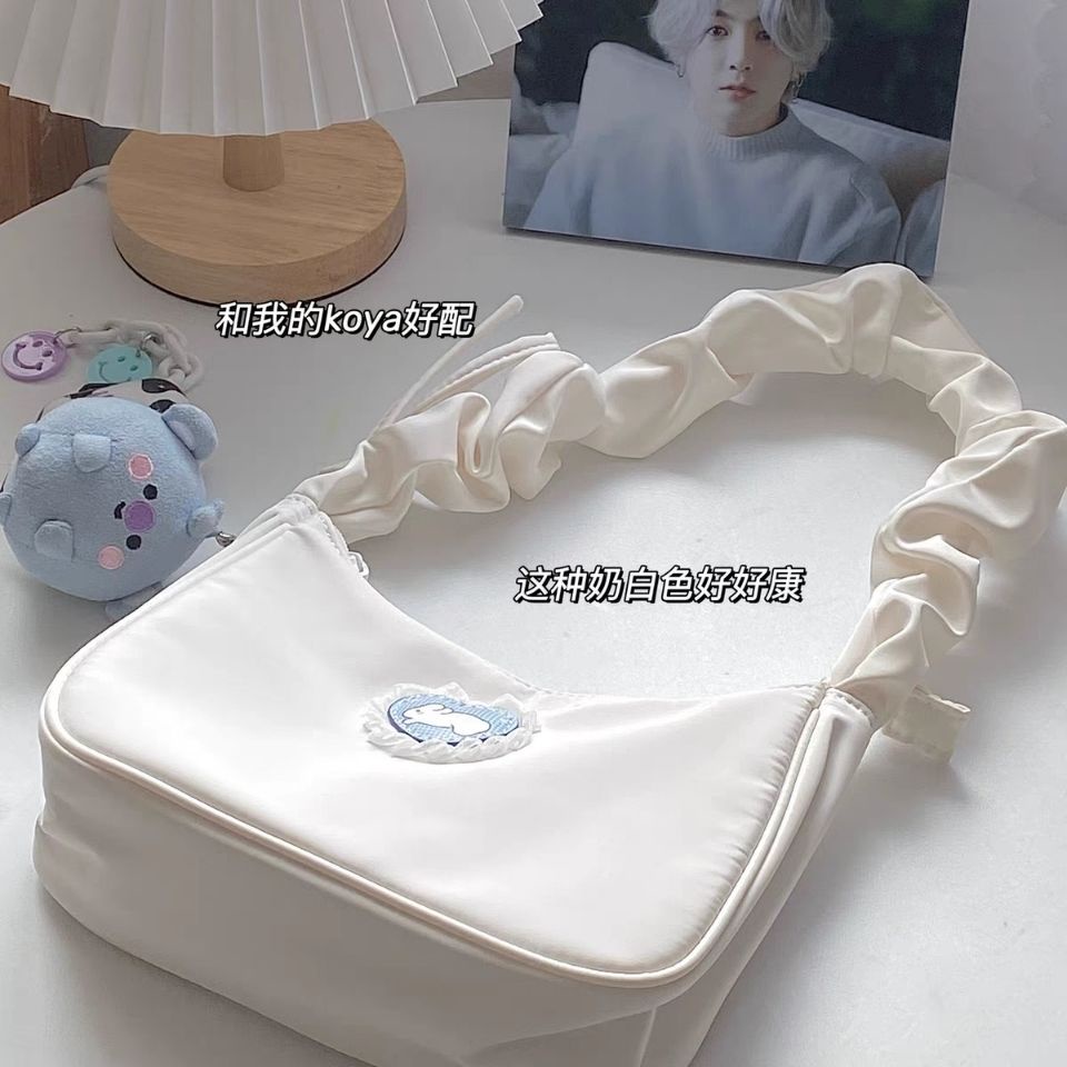 Túi Xách Tay Màu Trơn Thêu Hình Thỏ Dễ Thương Phong Cách Hàn Quốc Cho Nữ