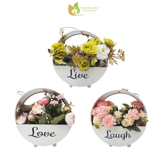 Giỏ hoa kim loại kèm hoa vải trang trí treo tường / để bàn phong cách vintage, hoa giả, trang trí decor phòng khách