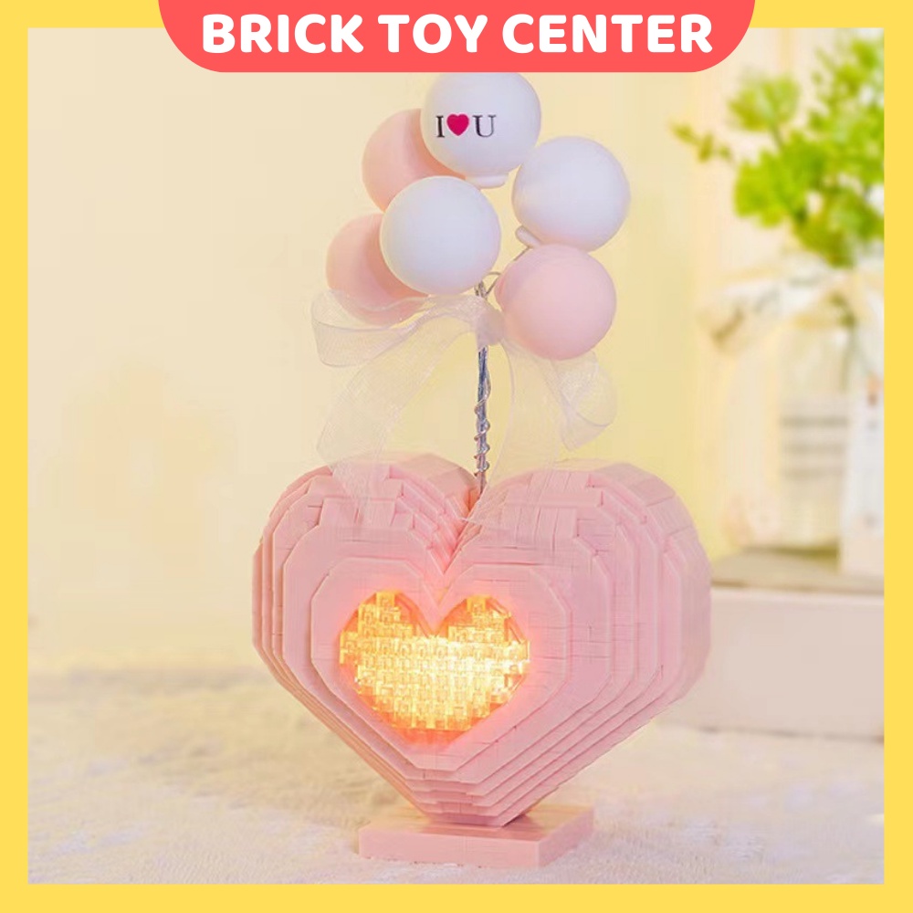 Đồ chơi lắp ghép DIY quà tặng người yêu trái tim có đèn phát sáng 999 chi tiết quà tặng Valentine