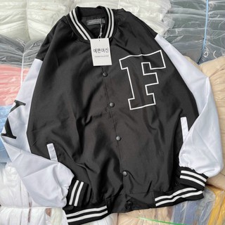 Áo Khoác Nữ Bomber Form Rộng Chất Dù In Logo F Freesize Dưới 57Kg - Áo Khoác Bomber Dáng Dài Phối Tay Áo BB04