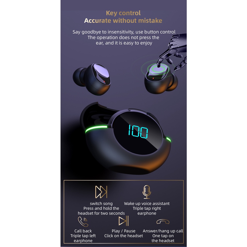 Tai Nghe Bluetooth Không Dây Chống Ồn Chống Nước Có Micro