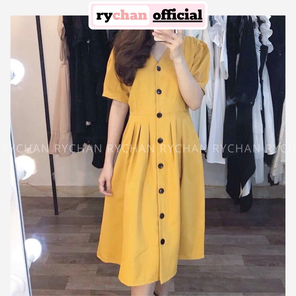 DX509 - Đầm Xòe Sơ Mi Cổ V Xếp Ly Nhiều Màu