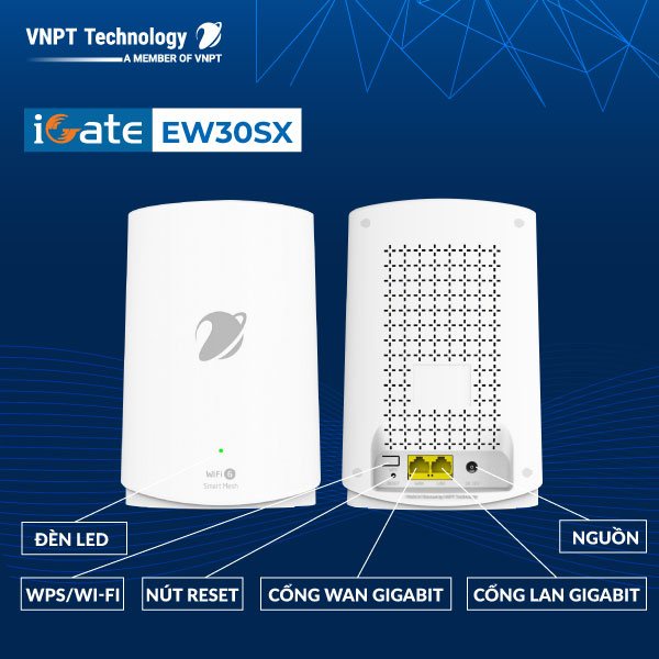 Bộ phát Router Wifi VNPT Technology iGate Ew30SX Wifi 6 chuẩn AX tốc độ cao 3000Mbps