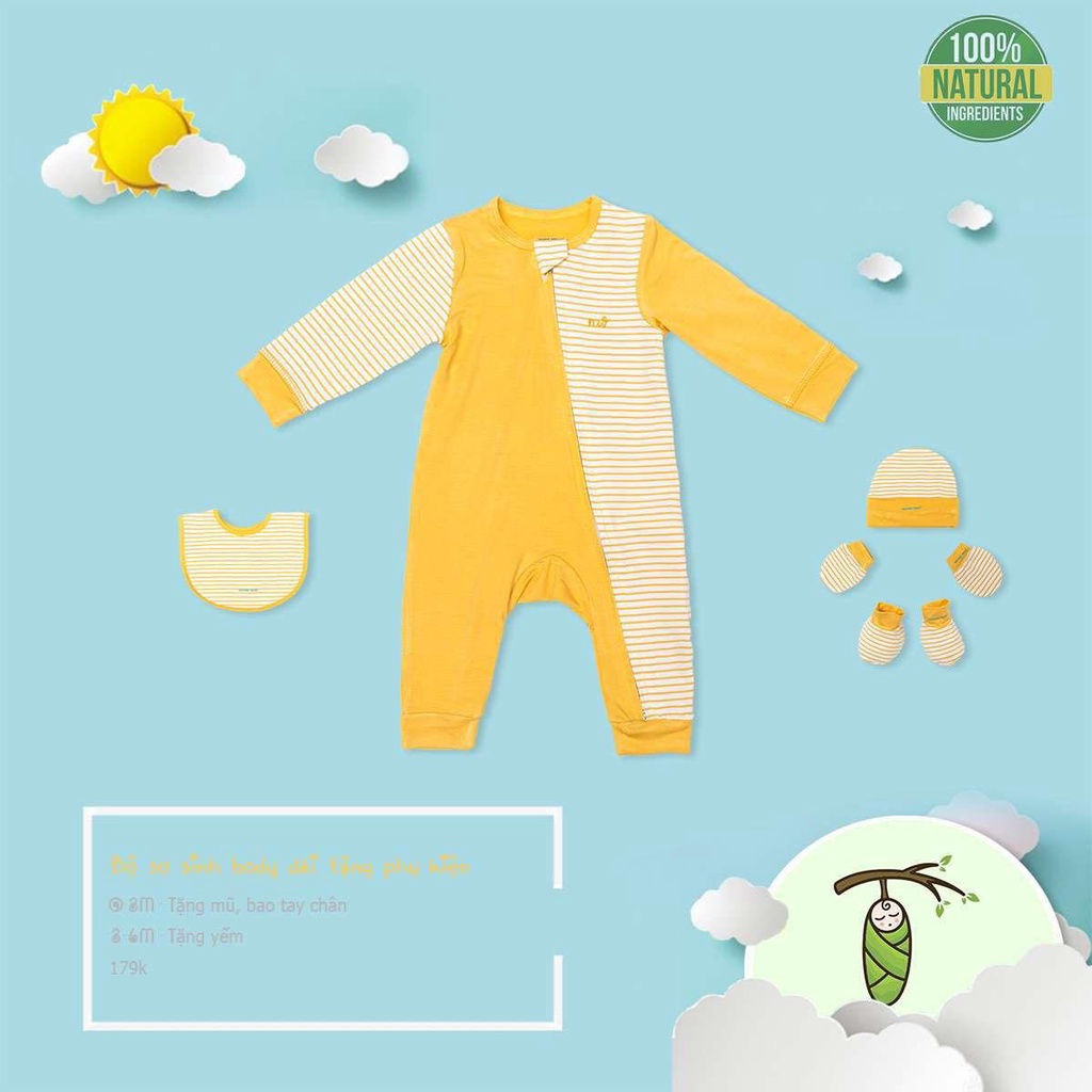 [CHÍNH HÃNG] Body sơ sinh dài tay cài chéo phối kẻ Nature Wear