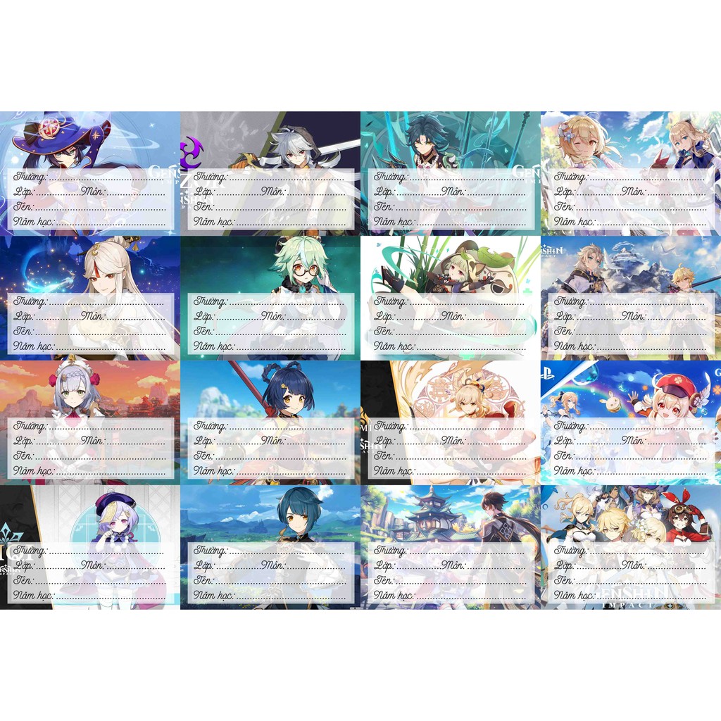 Nhãn vỡ Genshin Impact 1 set - 16 nhãn
