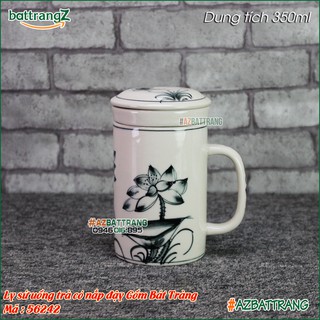 Ly sứ uống trà có nắp đậy vẽ Sen Chuồn gốm Bát Tràng AZ