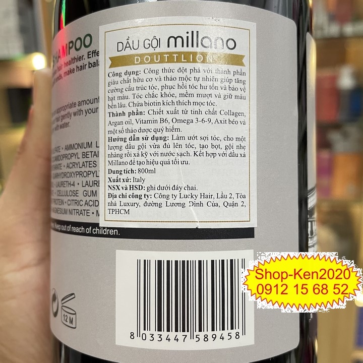 Cặp dầu gội xả thảo dược Millano Douttlion 800ml x2 siêu mượt, giữ màu cho tóc nhuộm