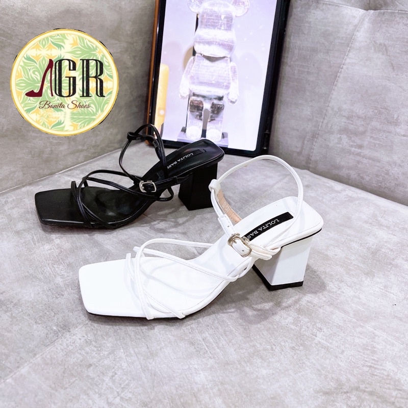 Sandal 4 dây sợi đan da mềm gót vuông 6 cm
