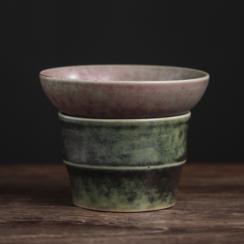 Chinese-style minimalist kiln change radiant color filter tea leak gauze tea filter bamboo joint ceramic Kung Fu tea set accessories