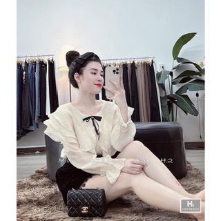 Áo sơmi tơ bèo nơ ngực