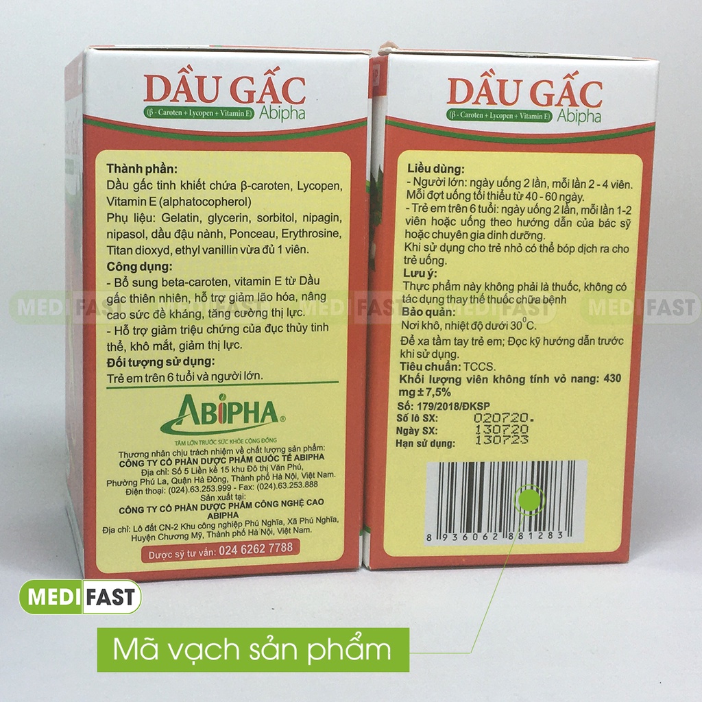 Dầu Gấc Abipha lọ 100 viên - bổ Sung Vitamin A - sáng mắt đẹp da từ tinh dầu gấc thiên nhiên