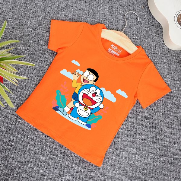 Áo thun bé trai be gái in hinh doremon 03 cotton co giản dễ chịu
