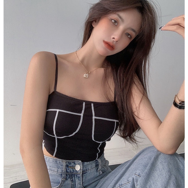 Áo Hai Dây Màu Sắc Tương Phản Thời Trang Mùa Hè Cho Nữ