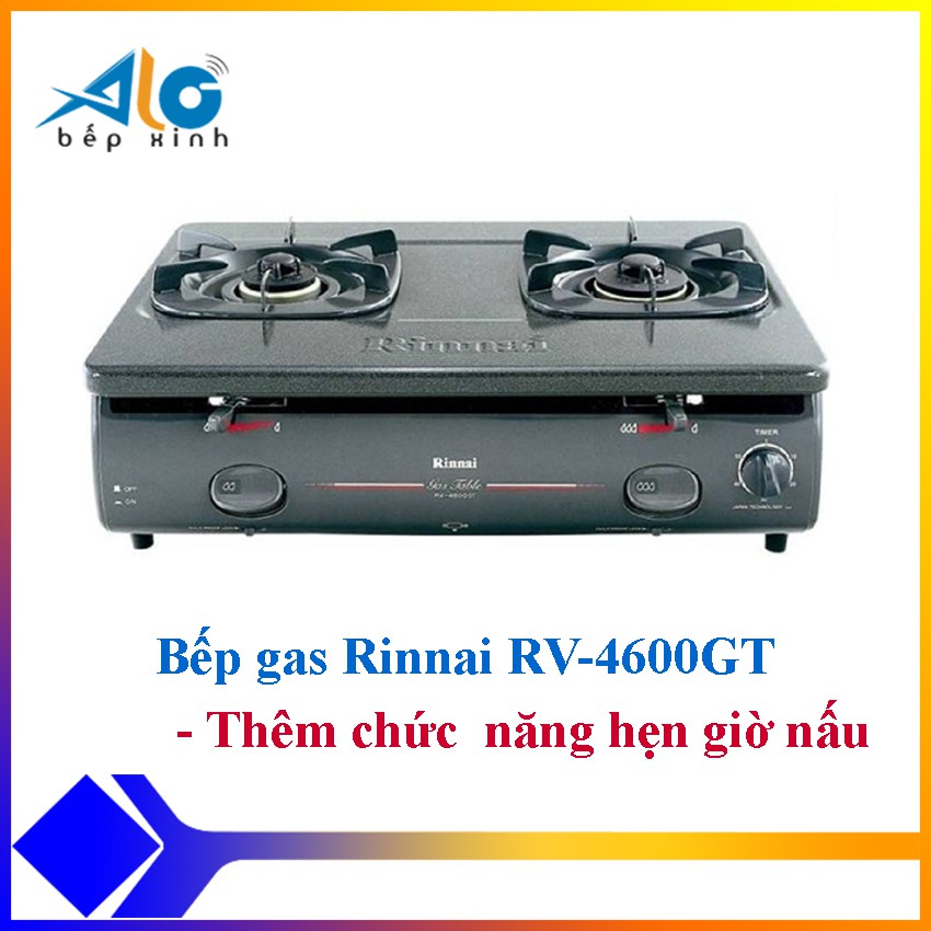Bếp gas dương Rinnai RV-4600GT - Men đen, 2 bếp đun, Kích thước 60x48cm