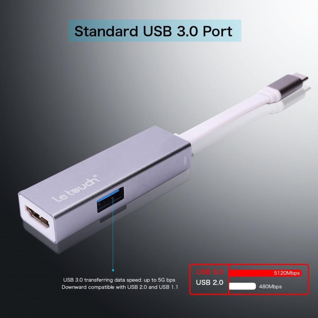 . Cáp USB Type C HDMI/USB 3.0 Adapter Hub with Power Delivery Letouch ( xám) [Freeship 10k]