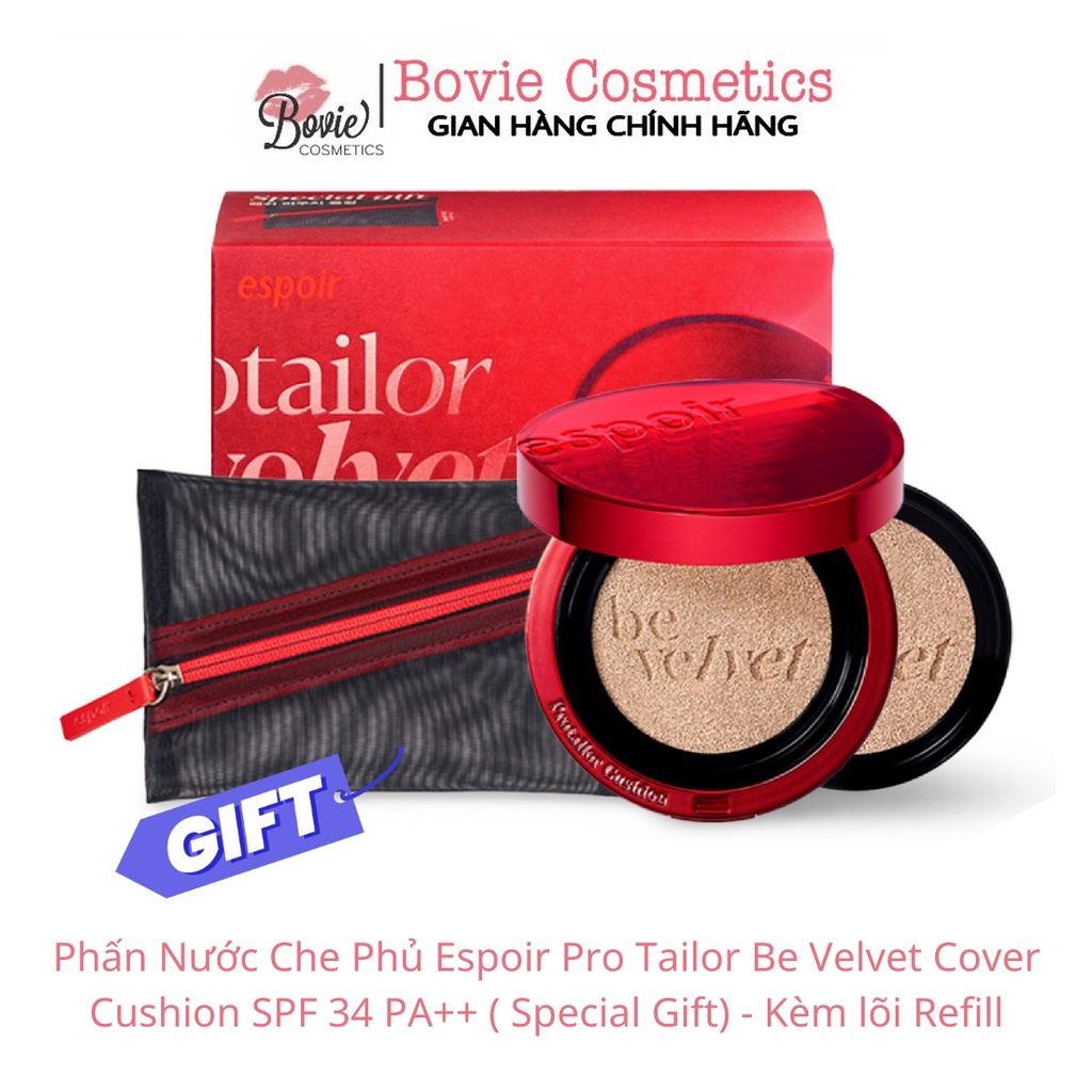 Phấn Nước Che Phủ Espoir Pro Tailor Be Velvet Cover Cushion SPF 34 PA++  - Kèm lõi Refill