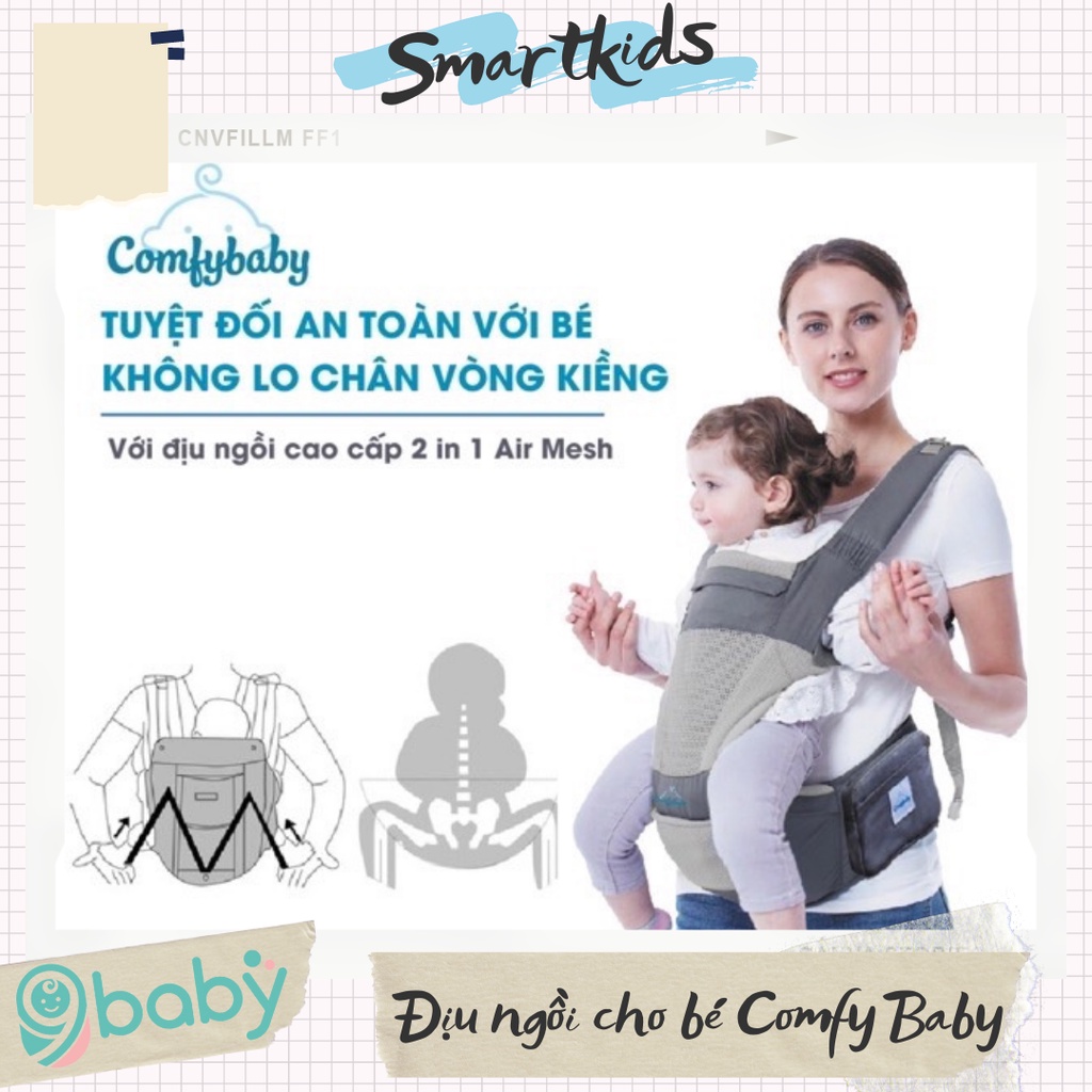 [ẢNH THẬT + VIDEO] Địu ngồi cao cấp 4 tư thế 2 trong 1 AIR MESH Comfybaby CF818