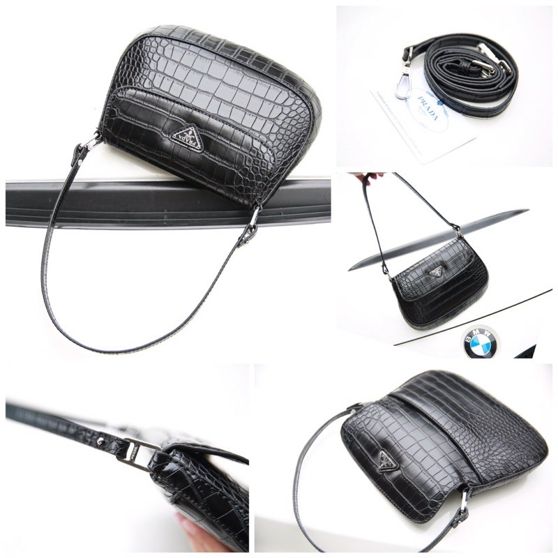 Túi kẹp nách prada size21cm fullbox màu đen da cá sấu sang chảnh
