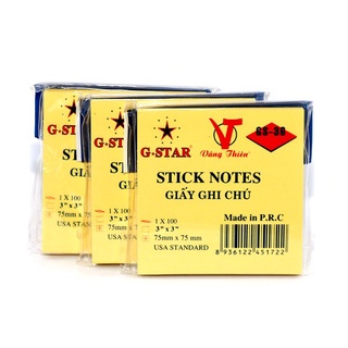 Xấp 100 tờ giấy note, giấy ghi chú vàng g-star 3x3 - khuba shop