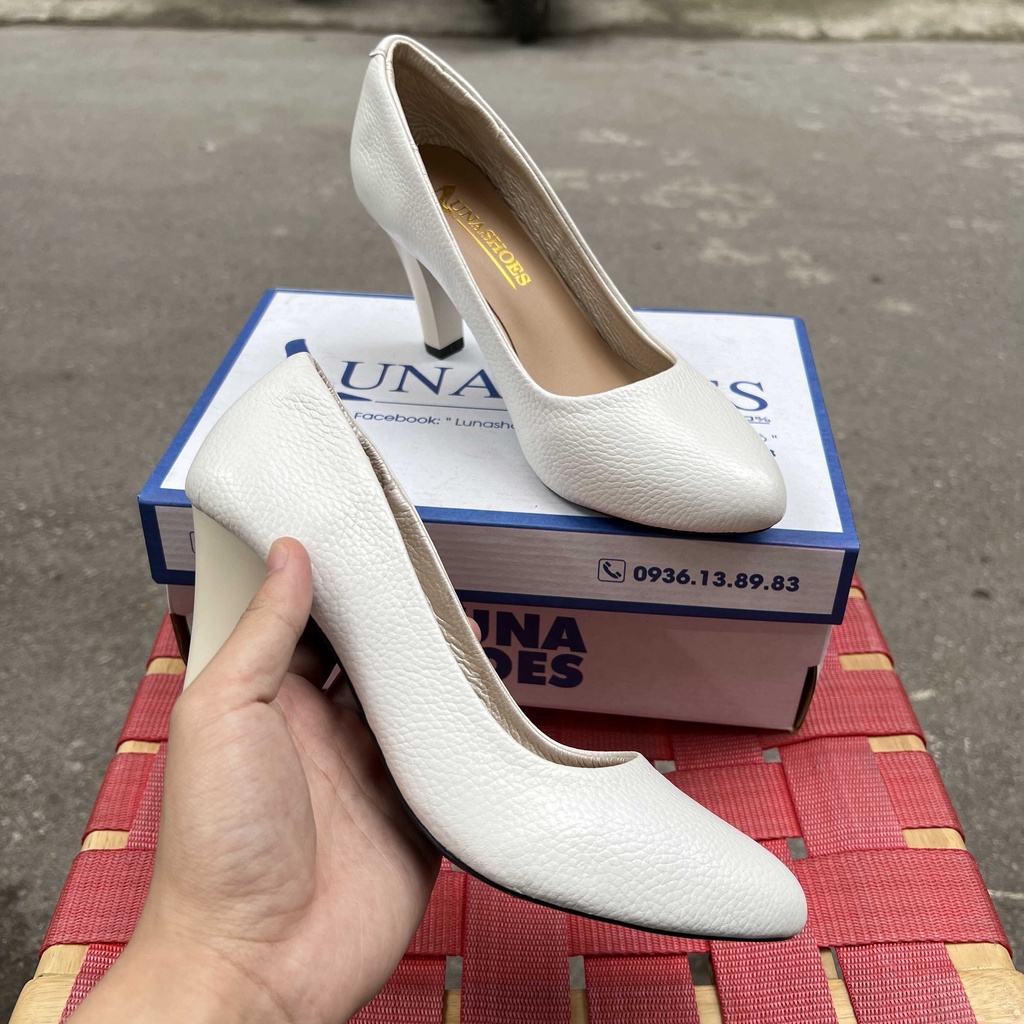Giày cao gót nữ 7p gót nhọn mũi tròn da bò mềm êm chân LUNASHOES 9047 bảo hành 2 năm ảnh thật chụp tại cửa hàng