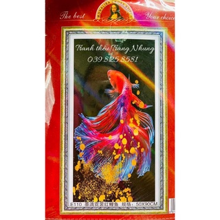 Tranh thêu chữ thập Cá chép vượt vũ môn E110 50x90cm