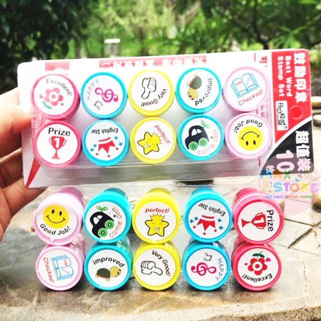 BỘ 10 CON DẤU STICKER LỜI KHEN THƯỞNG CHO BÉ