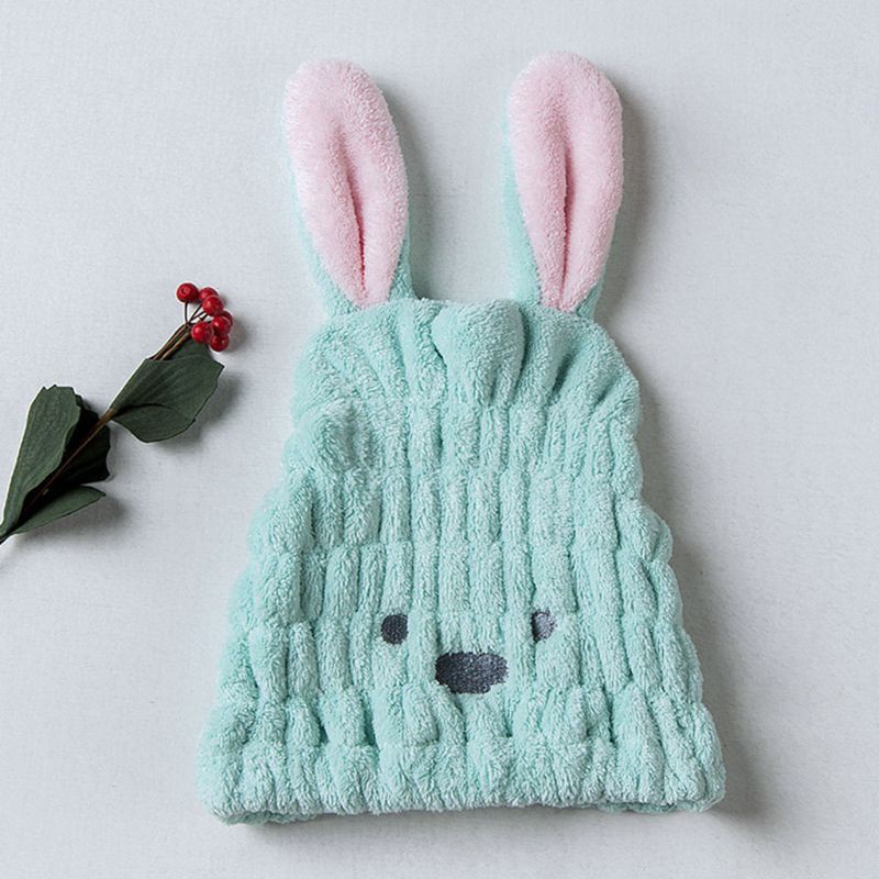 HO Cute Long Ear Rabbit Dry Hair Cap Shower Bath Towel Strong Absorbing Drying Ultra-Soft Hat Turban