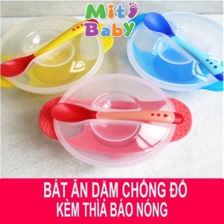 Bát ăn dặm chống đổ kèm thìa báo nóng