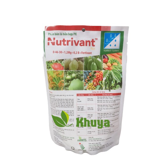 Phân bón lá hỗn hợp PK Nutrivant Plus Rice 500gr Loang trải và bám dính cực tốt