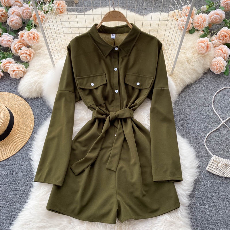 Bộ playpsuits quần ngắn đầm sơ mi dài tay Đ813