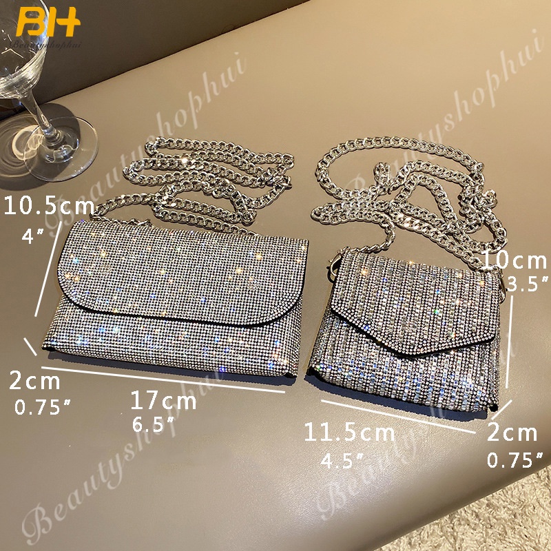 Túi Đeo Chéo Mini Hình Vuông Đính Đá Lấp Lánh Mẫu Mới 2022 Thời Trang Cho Nữ