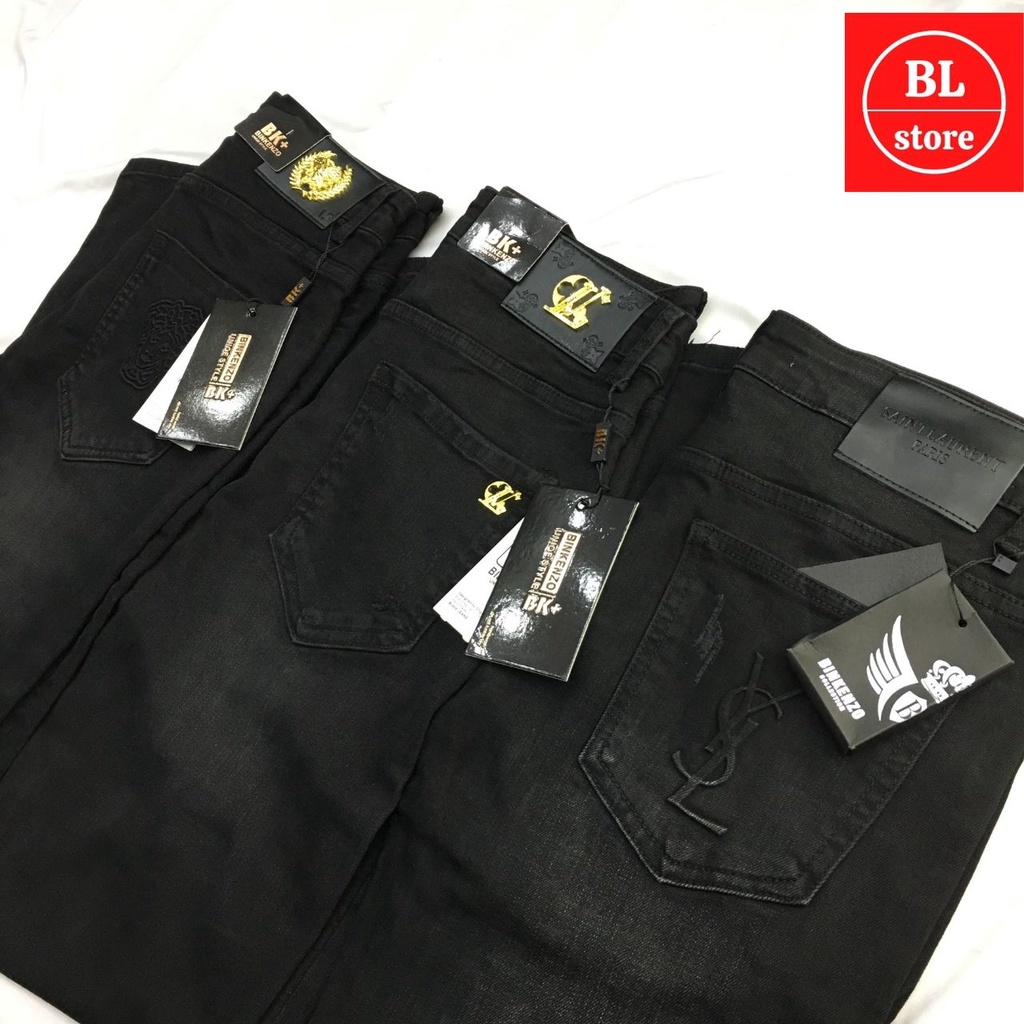 Quần jean nam đen trơn cao cấp chi tiết mạ vàng, quần bò nam đẹp co giãn sang trọng cho học sinh, đi làm công sở | BigBuy360 - bigbuy360.vn