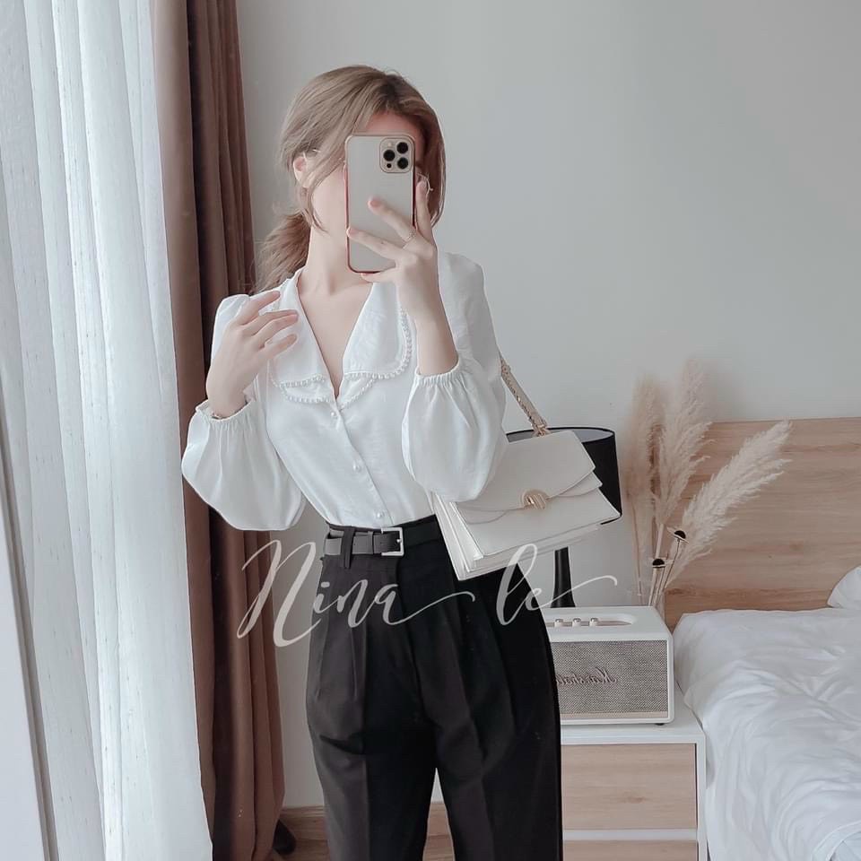 [Mã FAMARAL1 giảm 10K đơn 50K] ÁO SƠ MI 2 MÀU CỔ NGỌC CORSET