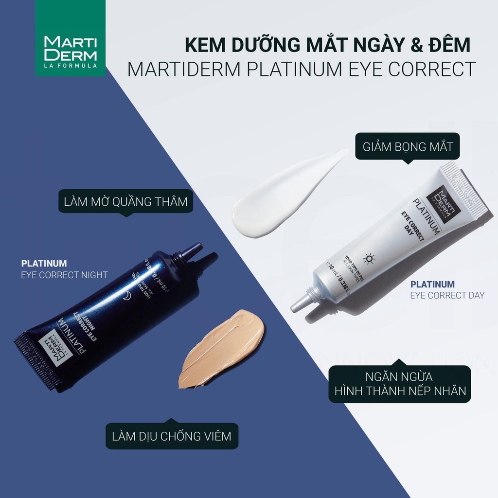 [TEM CHÍNH HÃNG] Kem Dưỡng Mắt Ngày &amp; Đêm Giúp Giảm Bọng Mắt, Quầng Thâm MartiDerm Platinum Eye Correct (2 x 10ml)