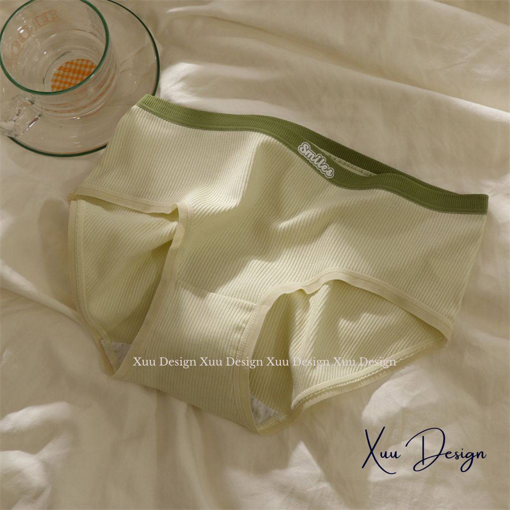 Quần lót nữ cotton gân co dãn 4 chiều XUU, vải mềm mịn phối viền chữ smiles - QC115
