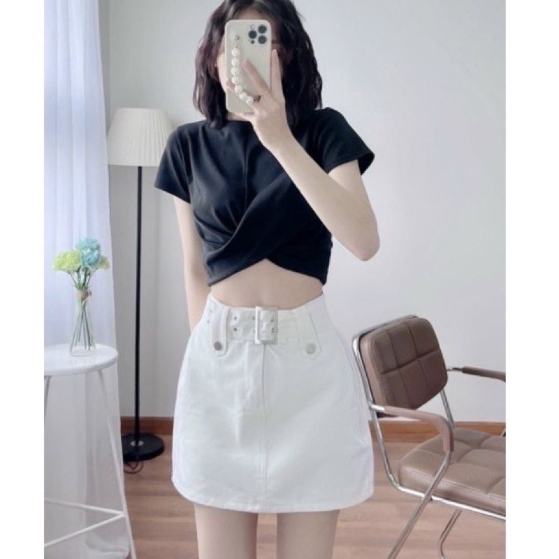 Chân váy KAKI PHỐI KHOEN tặng KÈM NỊT rời có quần bảo hộ bên trong dễ thương Nữ kiểu hàn quốc- Thiên Yết