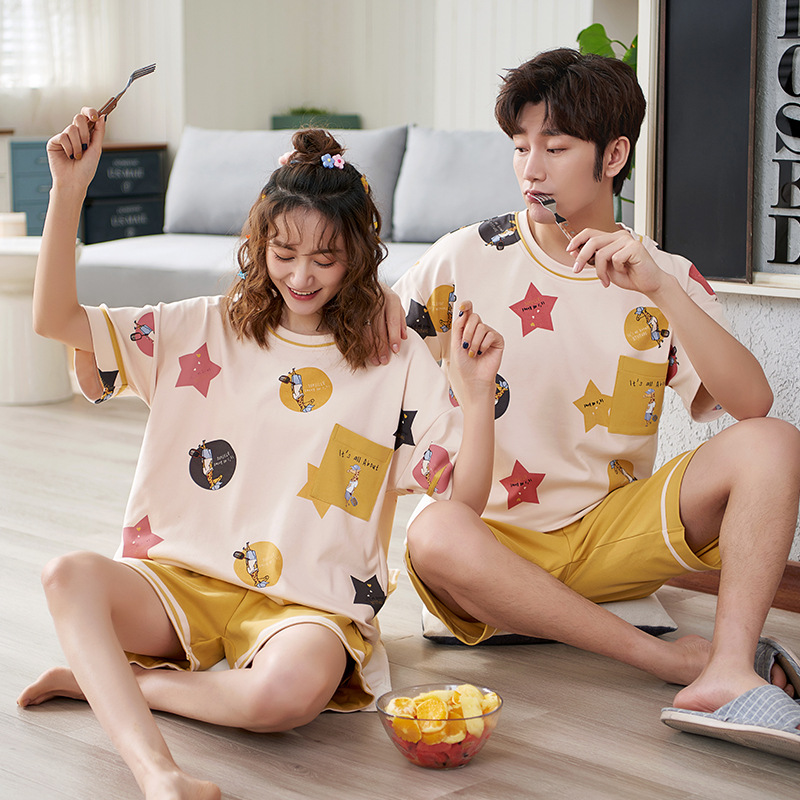 áo nữ đồ bộ pyjama Pijama Set Đồ Ngủ Vải Phi Bóng Phong Cách Hàn Quốc Quyến Rũ Cho Cặp Đôi Đồ ngủ đôi đồ mặc nhà thu đông lụa cặp đôi cao cấp nam