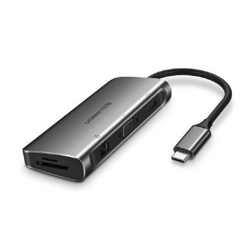 Cáp Chuyển USB Type C Sang Các Cổng HDMI + VGA + 3 Cổng USB 3.0 + Lan Gigabit RJ45 + SD,TF Ugreen 40873 - Chính Hãng