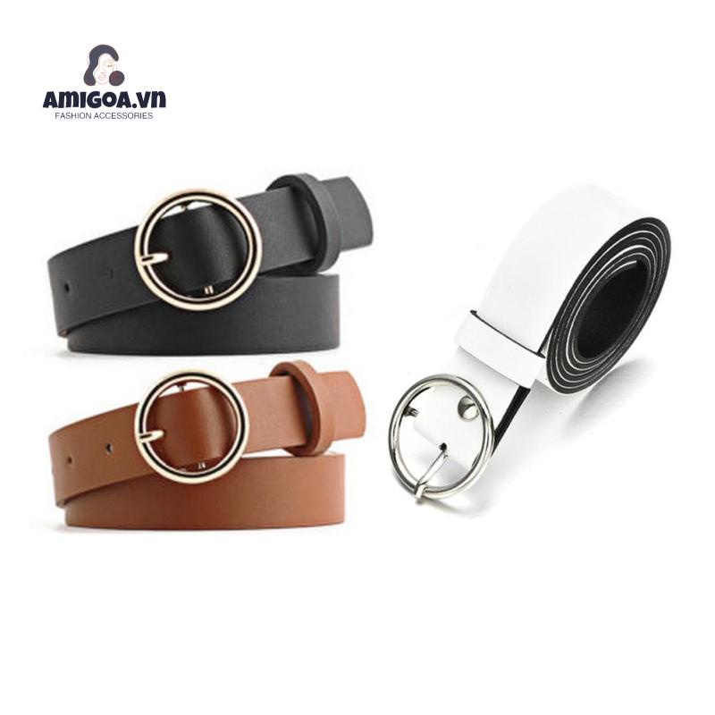 Thắt Lưng Khóa Tròn Bằng Kim Loại Đơn Giản Cho Nữ