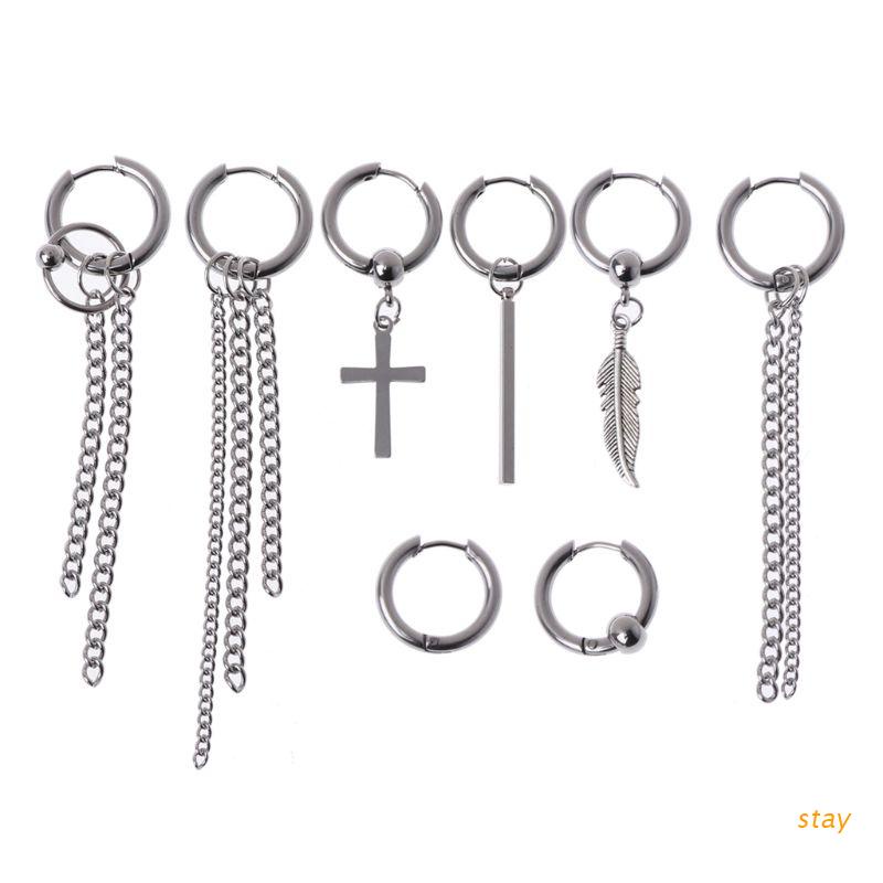 Bông tai thép titan dáng dài phong cách Hàn Quốc cho nam