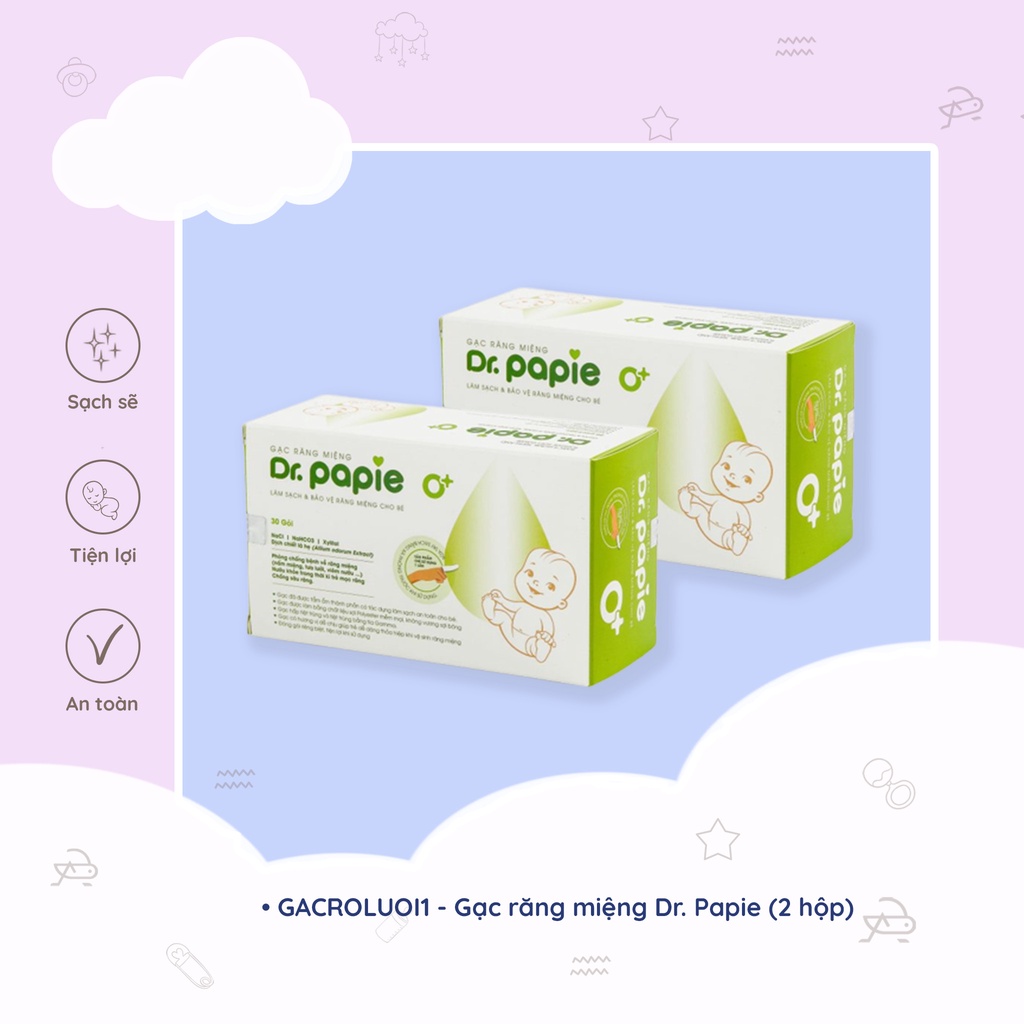 Combo 2 Hộp Gạc Rơ Lưỡi Dr.Papie Kháng Khuẩn, Kháng Nấm Chống Viêm Nướu, Sâu Răng Hộp 30 Cái (Dùng Cho Trẻ Sơ Sinh)