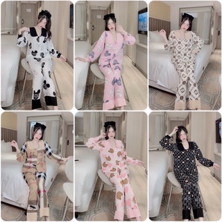  Đồ bộ Pyjama nữ lụa mango, Bộ tay dài cổ 2 lá siêu xinh