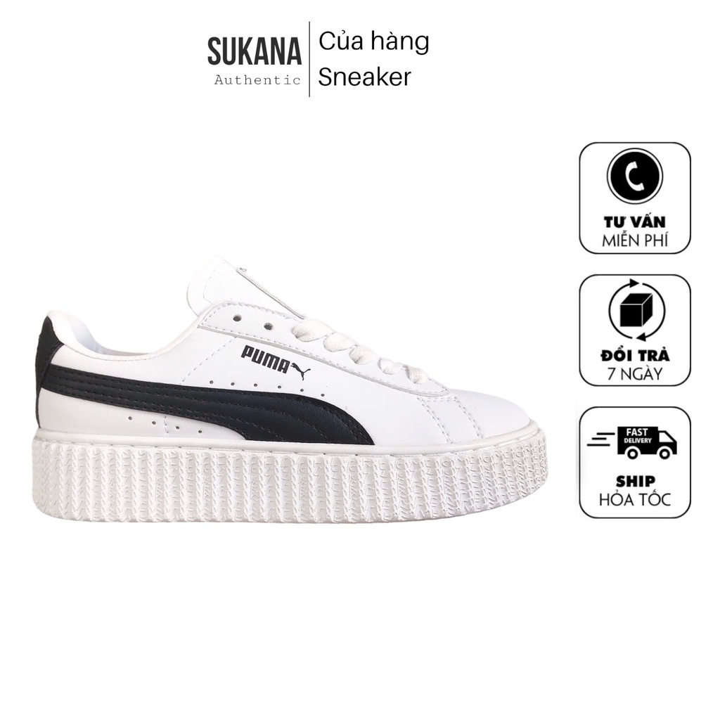 Giày thể thao sneaker nữ 𝐏𝐔𝐌𝐀 sọc đen - thân giày da đế cao su đúc - cổ thấp đế cao 5cm - màu sắc trắng đen