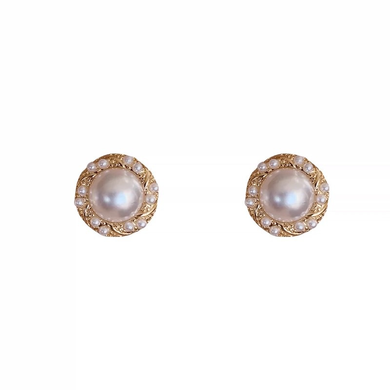 Khuyên Tai Đính Ngọc Trai Sang Trọng Phong Cách retro Pháp