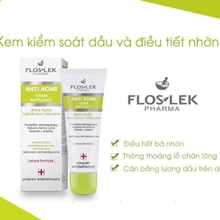 [ Sẵn hàng] Kem kiểm soát dầu và điều tiết nhờn Floslek Anti Acne Mattifying Cream 50ml [ hàng chuẩn + 🎁]