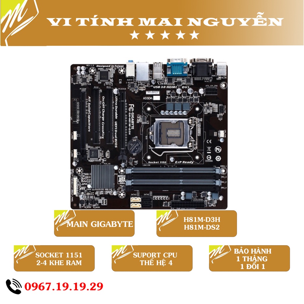 MAIN GIGABYTE H81-D3H 4 khe Ram đã qua sử dụng