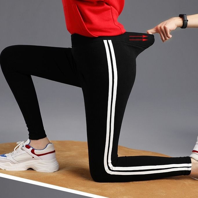 READY STOCK Women Striped Leggings Elastic Skinny Sports Long Pants