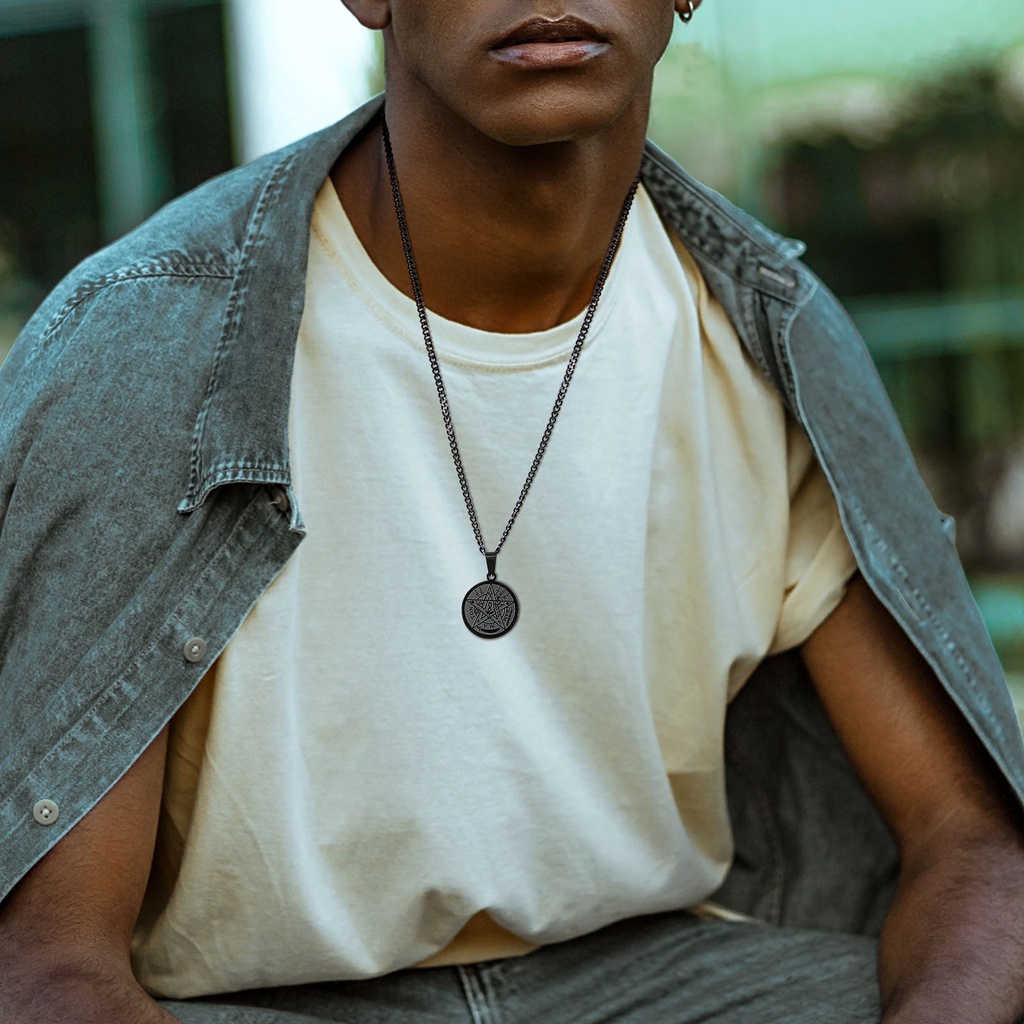 Dây chuyền VNOX thép không gỉ mặt ngôi sao ma thuật phong cách punk Solomon Pentagram Talisman cho nam và nữ