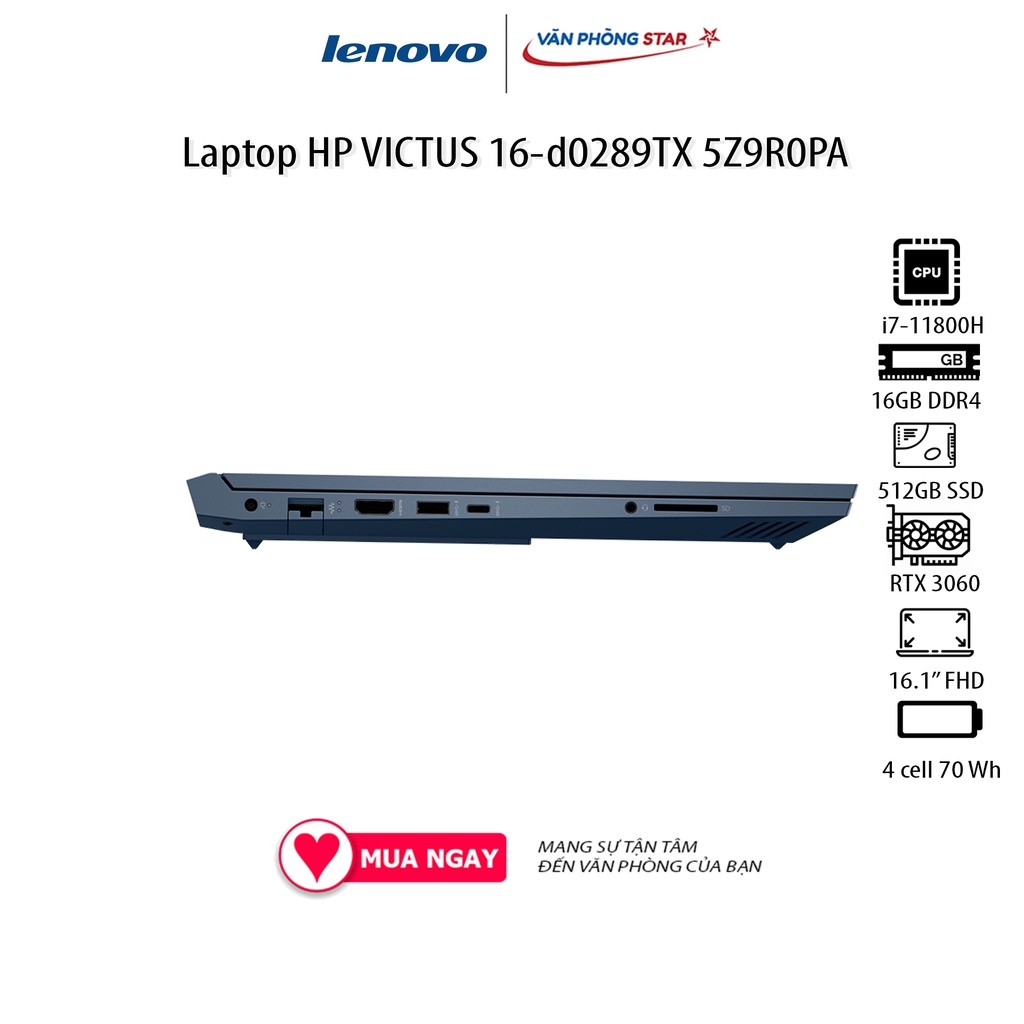 Laptop HP VICTUS 16-d0289TX 5Z9R0PA (16.1&quot; Full HD/ 144Hz/Intel Core i7-11800H/16GB/512GB SSD/NVIDIA GeForce RTX 3060)