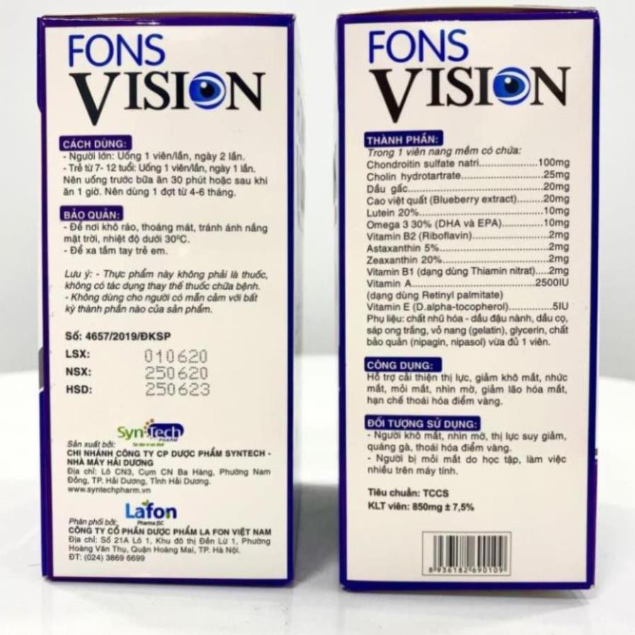 Viên uống bổ mắt ❤️LUTEIN❤️ Sáng mắt,tăng cường thị lực ✔️️️ Đẩy lùi thoái Hóa Điểm Vàng Fons Vision (30 viên) | BigBuy360 - bigbuy360.vn